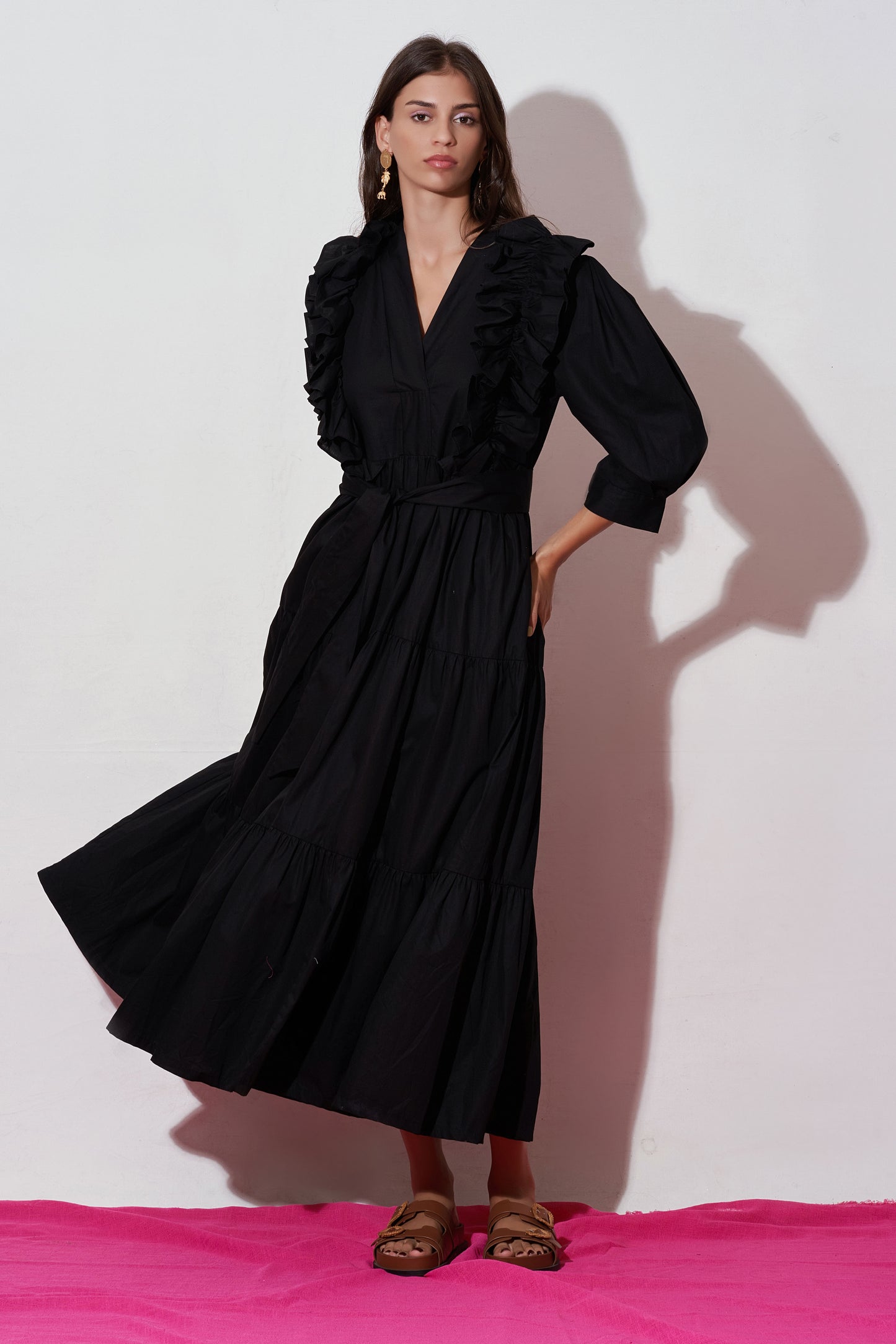 Nåd Chloe Black Ruffle Dress