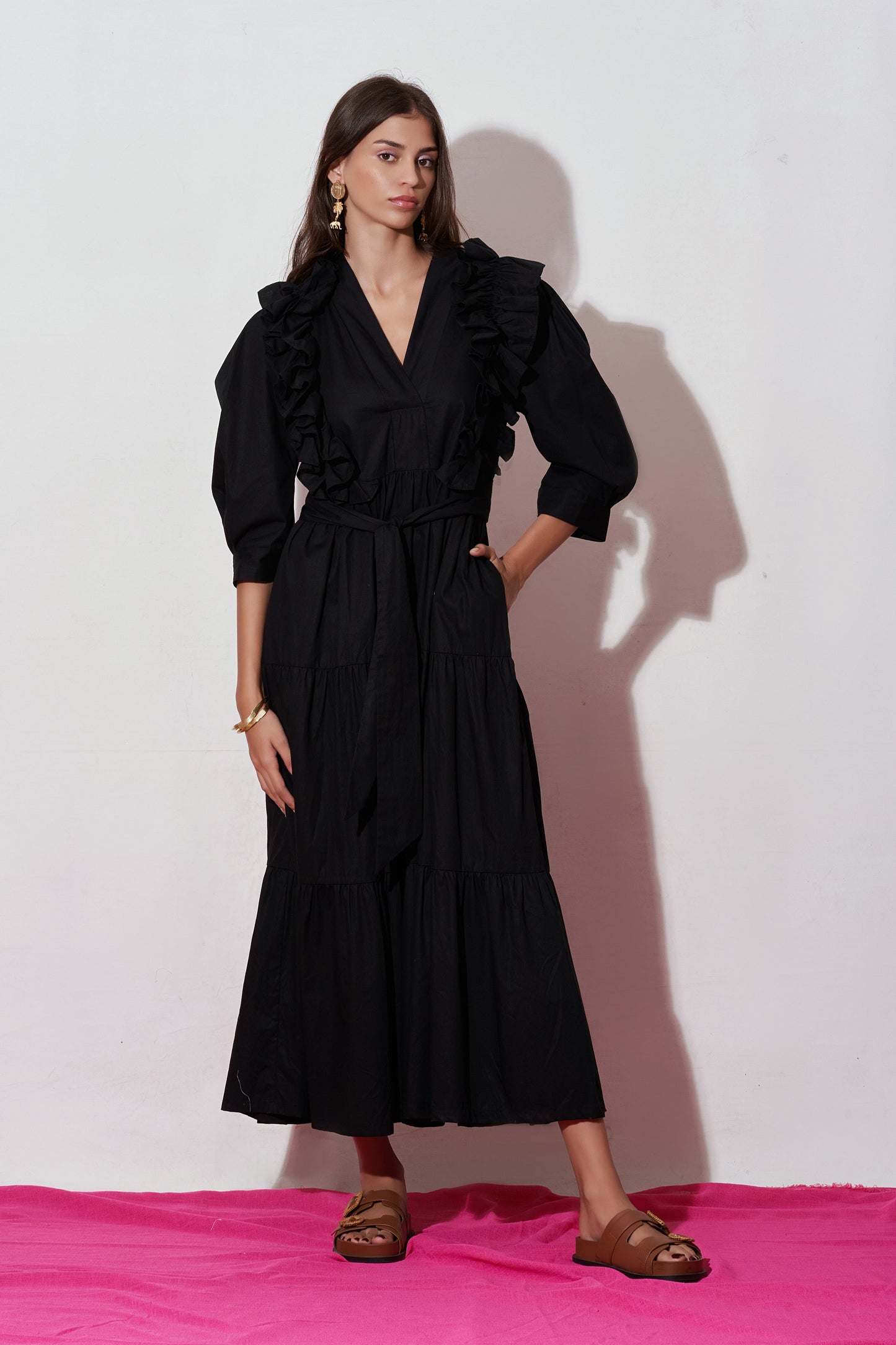 Nåd Chloe Black Ruffle Dress