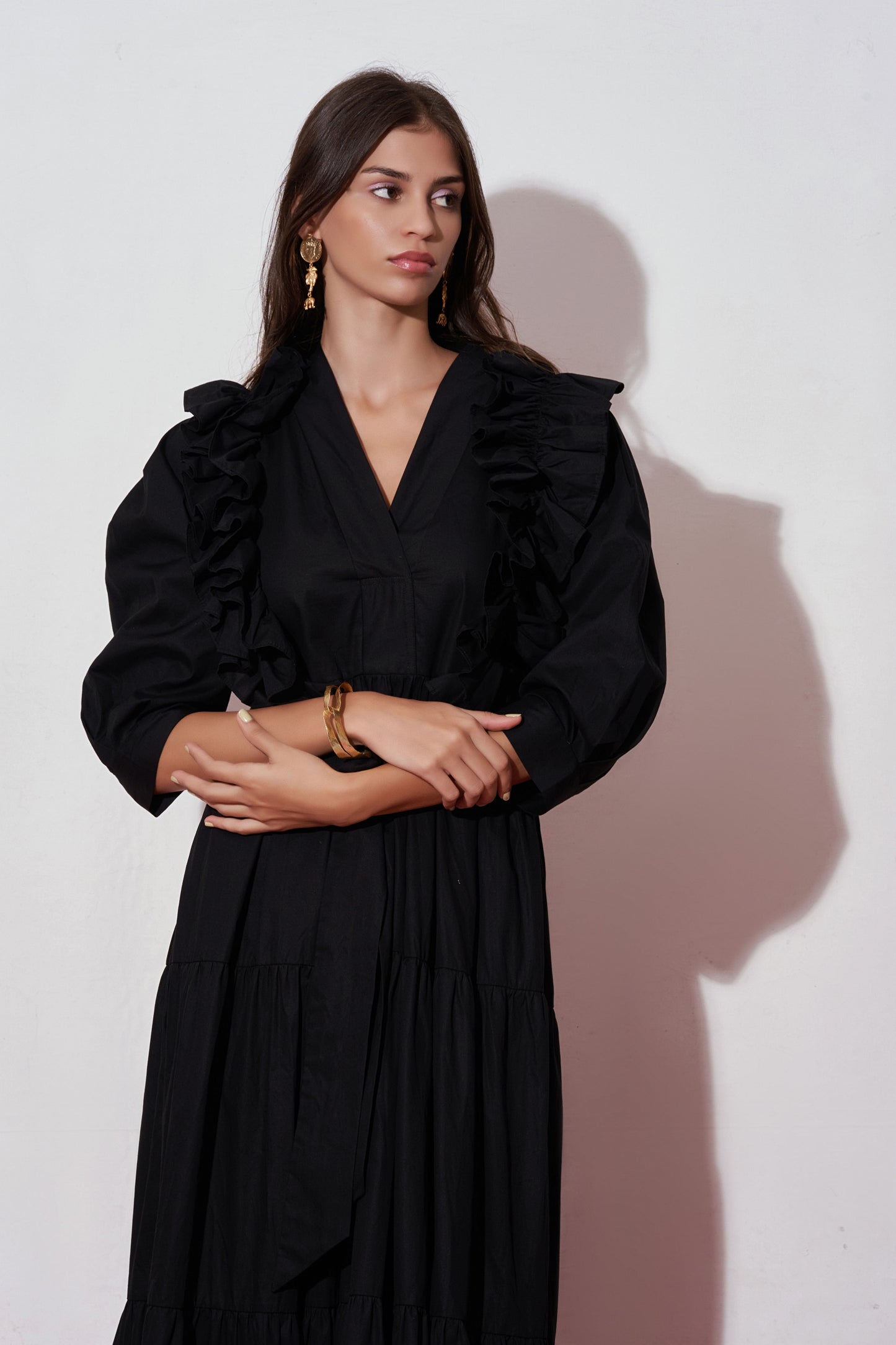 Nåd Chloe Black Ruffle Dress