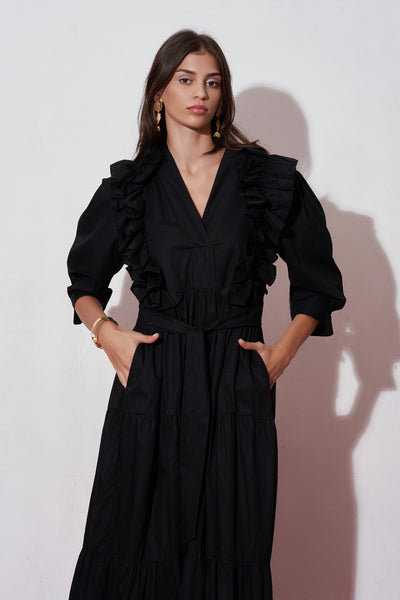 Nåd Chloe Black Ruffle Dress