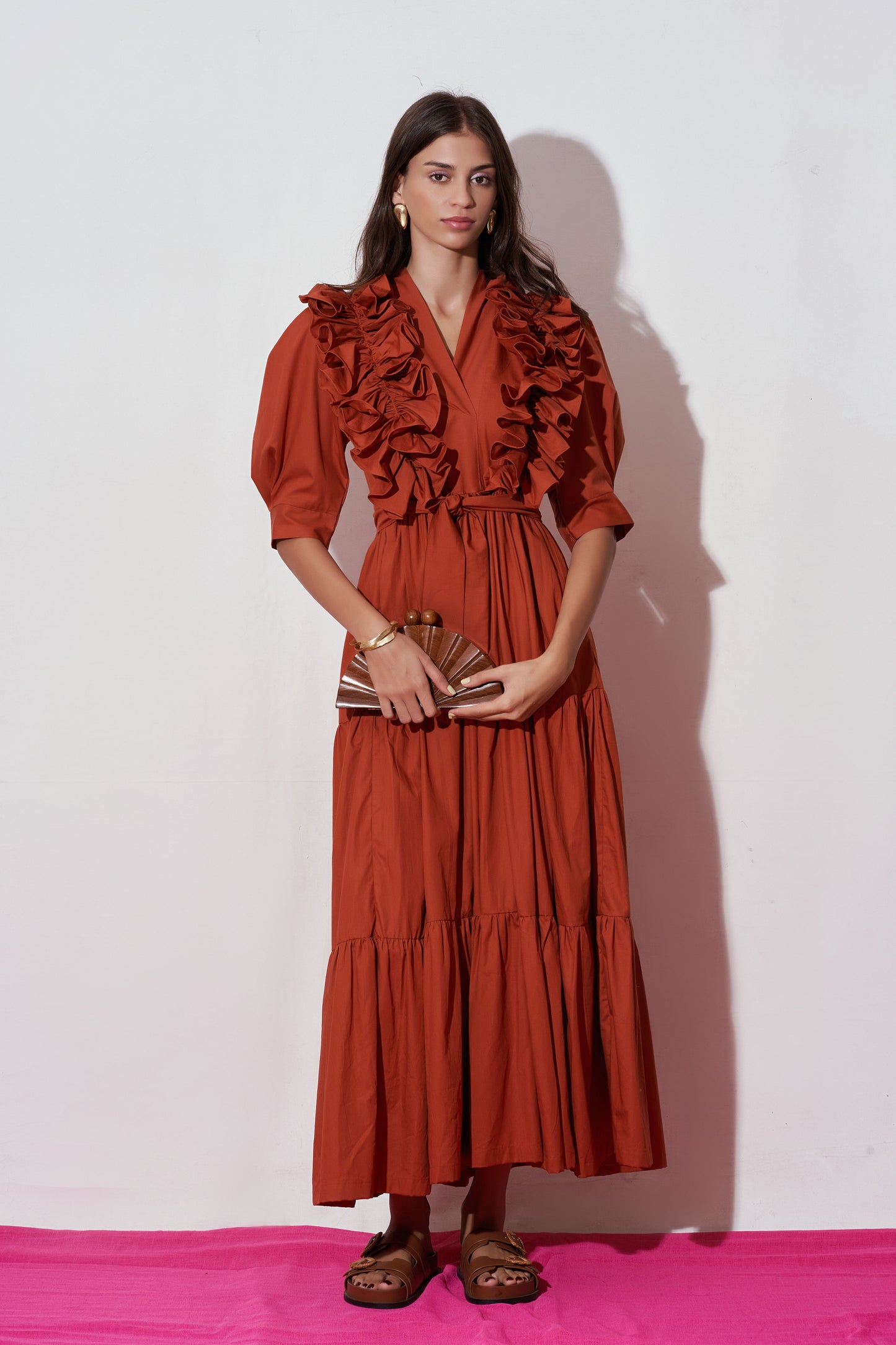 Nåd Chloe Brown Ruffle Dress