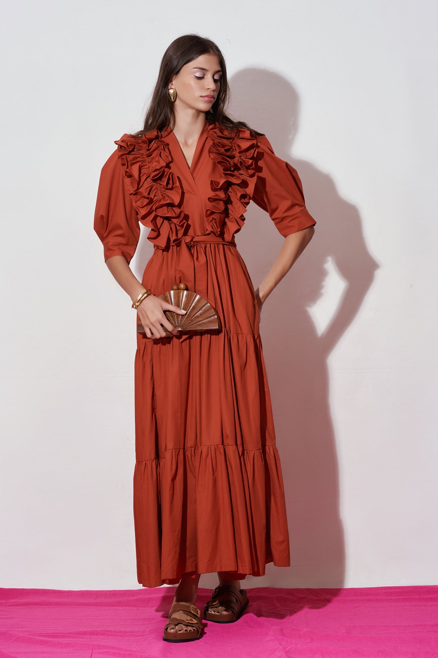 Nåd Chloe Brown Ruffle Dress