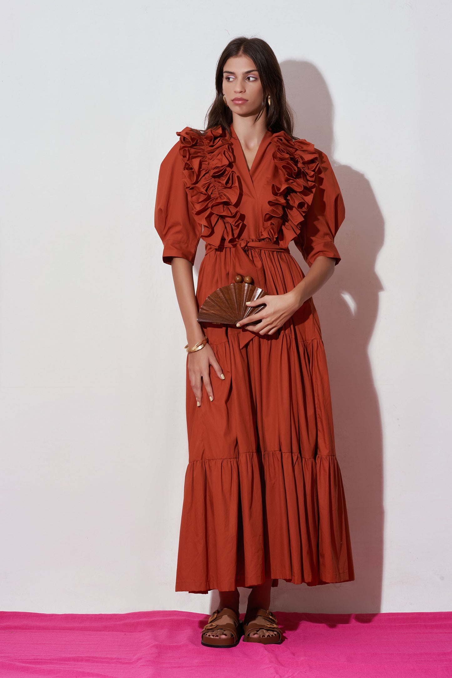 Nåd Chloe Brown Ruffle Dress