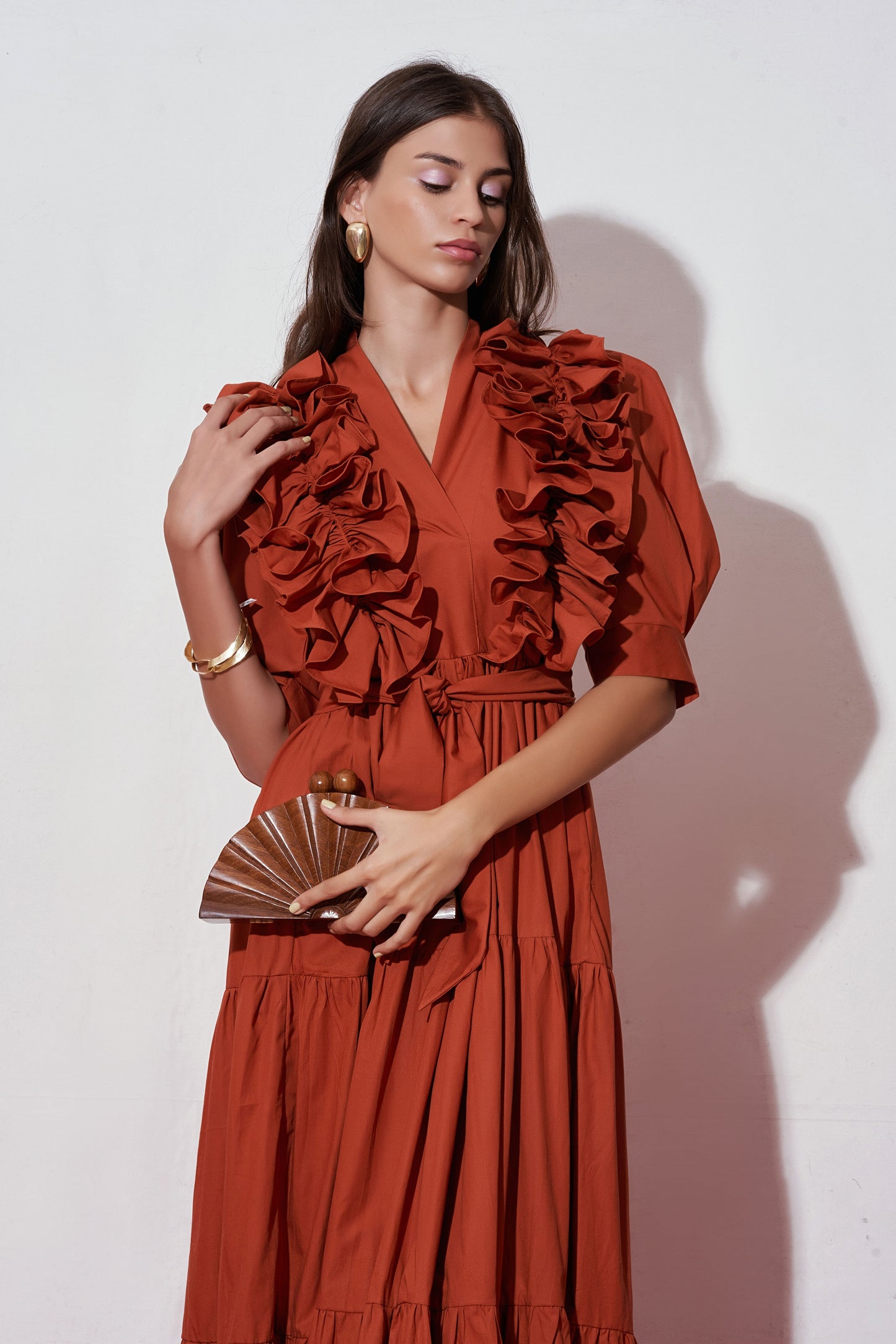 Nåd Chloe Brown Ruffle Dress