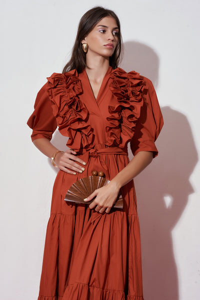 Nåd Chloe Brown Ruffle Dress